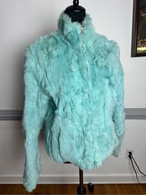 Wilsons Leather Mint Aqua Fur Bomber Jacket